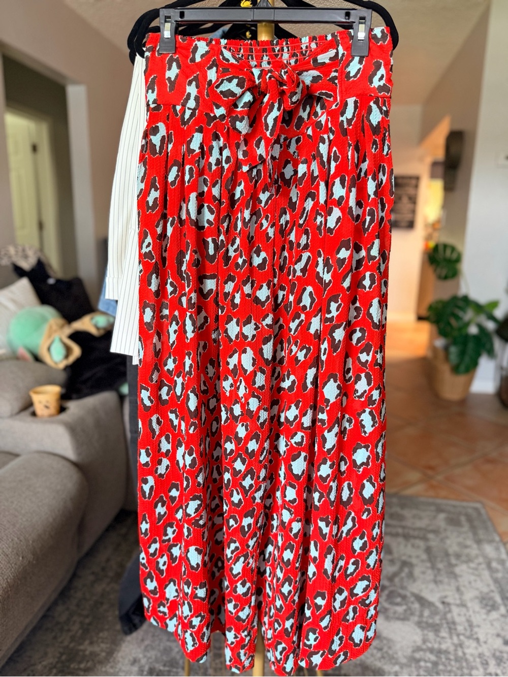 Free People Red Leopard Print Wide Leg Pants
